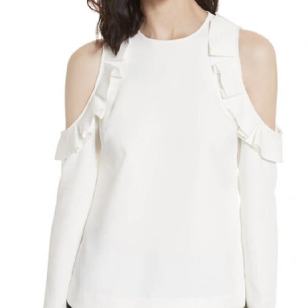 BNWT TED BAKER STEFFE IVORY COLD SHOULDER RUFFLE TOP IN CREAM
